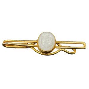 Sacred Heart Iridescent Opalescent Money Clip Tie Clip Gold Tone 2.75" L